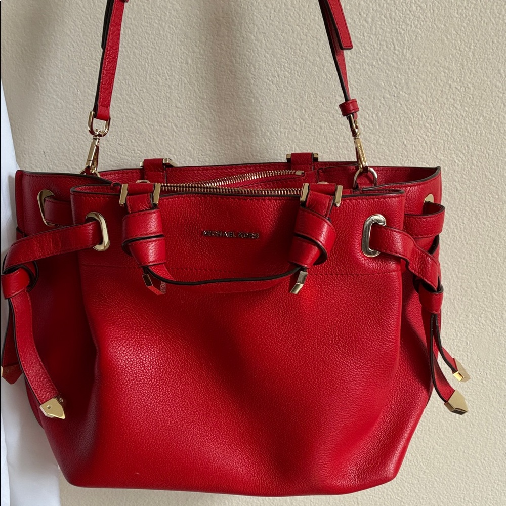 MICHAEL Michael Kors Red Shoulder Bag with Gold Accents